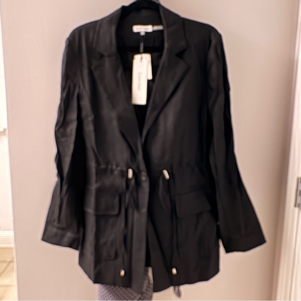NWT Calvin Klein Black Linen Notch Lapel Drawstring Jacket - Picture 3 of 3